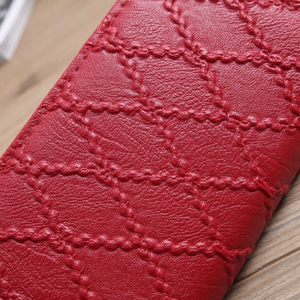 Dam lång plånbok präglad diamant retro mönster multikort clutch väska (lila)