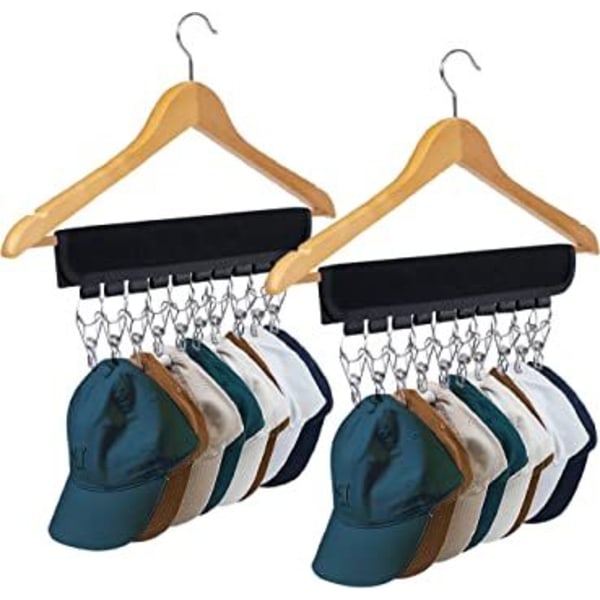 (2 stk. Svart) Hattehyller for Baseball Caps Hat Organizer Rack for Bedroom Closet Hanger og Display, 2-pakning 10 Hat Storage Clips for Hanging Caps