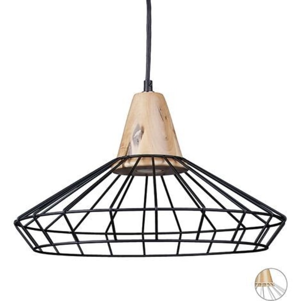 GRID riippuvalaisin optinen häkkigrillimuotoilu retro metalli ja puinen kattovalaisin valaisin HxLxS: 110 x 40 x 40 cm, musta