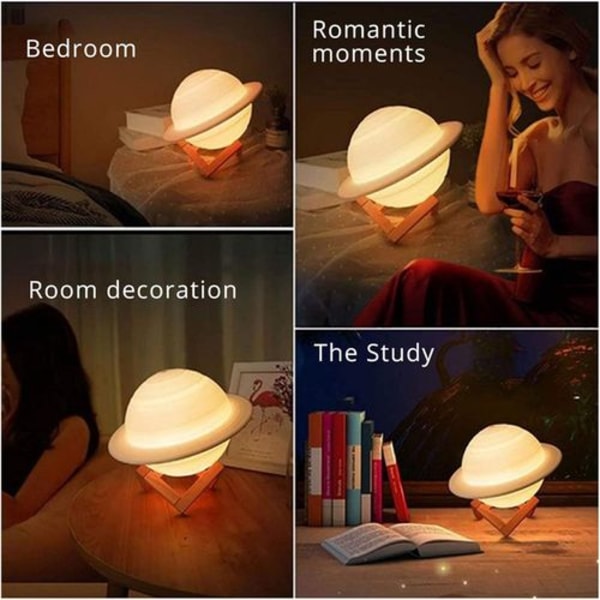 Månelampe 3D nattlys dimmbar, Papasbox 15cm LED Saturn lampe med