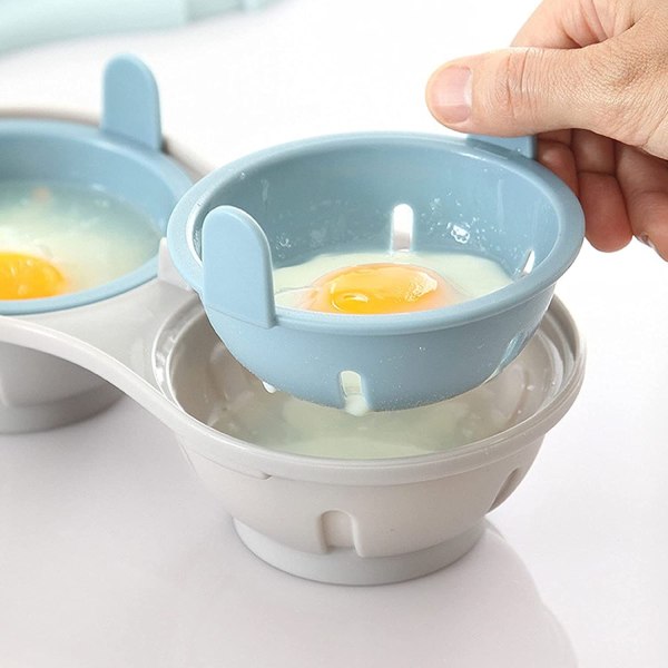 1 stk dobbel kopp eggekoker, mikrobølge eggekoker, mikrobølge eggekoker, for raskt å tilberede perfekte og næringsrike dampede egg