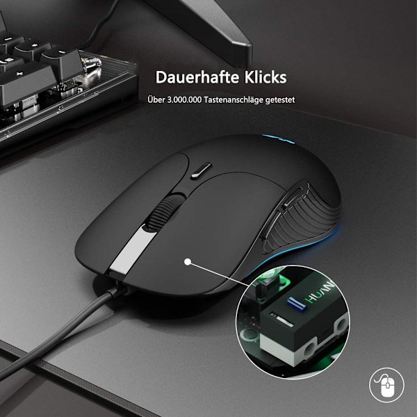 inphic PC-mus med kabel, stille klikk, 4800DPI justerbar og 6 knapper,