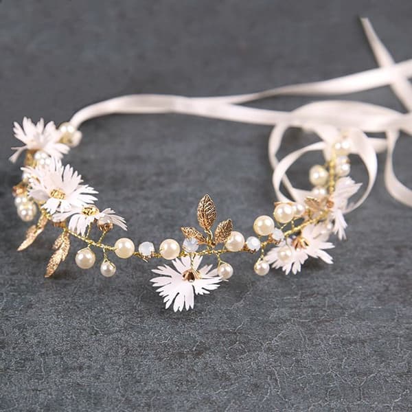 Blomsterhårpynt, perle hårtilbehør, krans