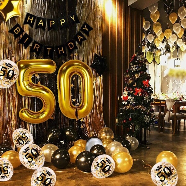 50 års sort guld fødselsdag dekoration tillykke med fødselsdagen banner helium ballon tal 50 XXL