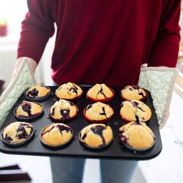 Tebery 2-delt stekebrett for 12 muffins, non-stick belagt muffinsform for