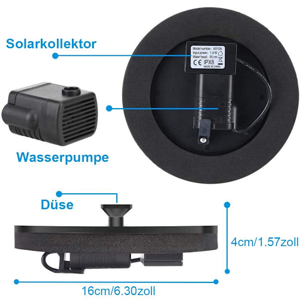 Solfontän, solpumps för damm, trädgårdsvattens pump med 1,4W