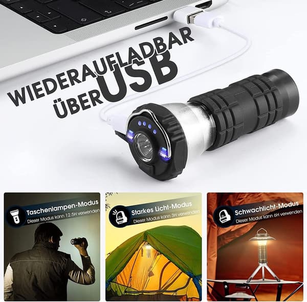 Lett LED-campinglampe, 3 moduser teltlys, supersterk