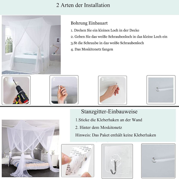 Myggenet fluenet seng gardiner firkant 210 x 190 x 240 cm KLB
