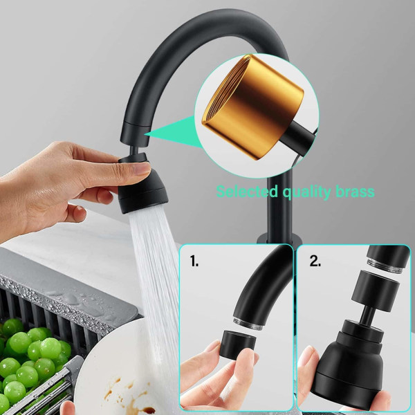 3 Spray Modes Køkkenhane Dyse-360 Graders Køkkenvask Spray Hoved, Køkken Aerator, Vandsparende Hane Adapter, til Håndvask, FM22/M24 (Sort)