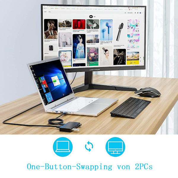 USB 3.0-switch, 2 ind 4 ud KM-switch til printere og mere