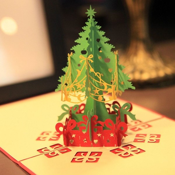 Joulukuusi ponnahduskortti perheelle, 3D-joulukortti, lomakortit