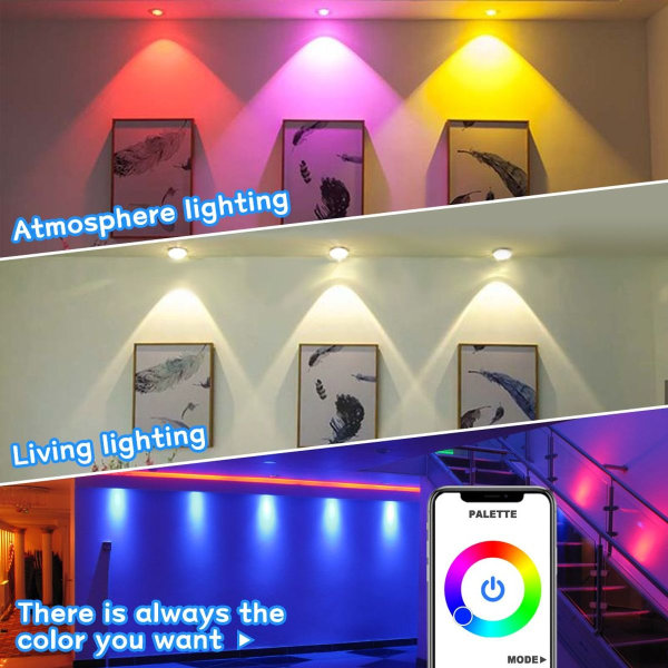 Fargerik LED-spot innfelt taklampe Smart Rund RGB Innendørsbelysning Dimbar