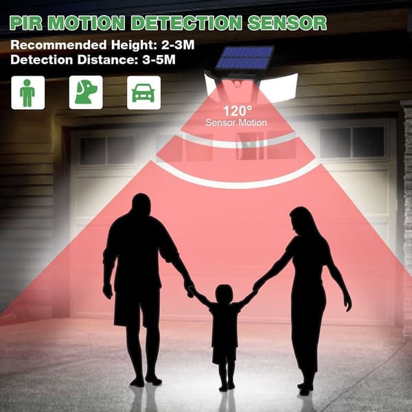 Utendørs solcellelys bevegelsessensor 265 LED solcellelys IP65 vanntett 3 hoder 36