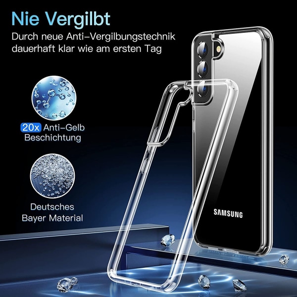 Krystallklart Samsung Galaxy S22-deksel, [ekte ikke-gulende]