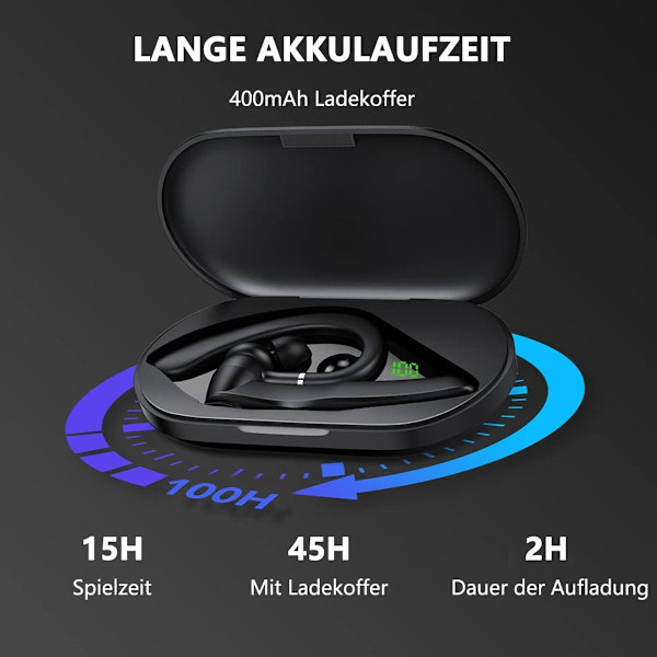 Bluetooth-hovedtelefoner, trådløse hovedtelefoner med opladningsboks, LED-display, 15 timer