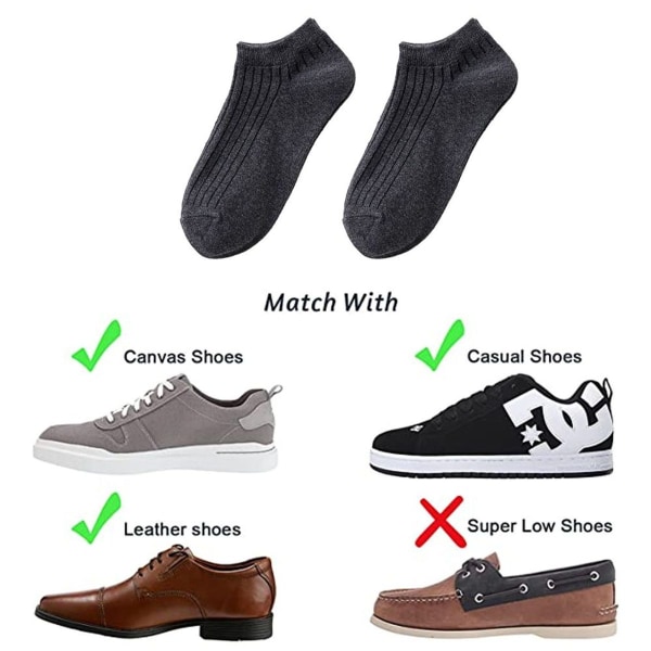 Herr No Show Socks 8 Par Osynliga Bomullssockor Halkfria Mörkgrå KLB