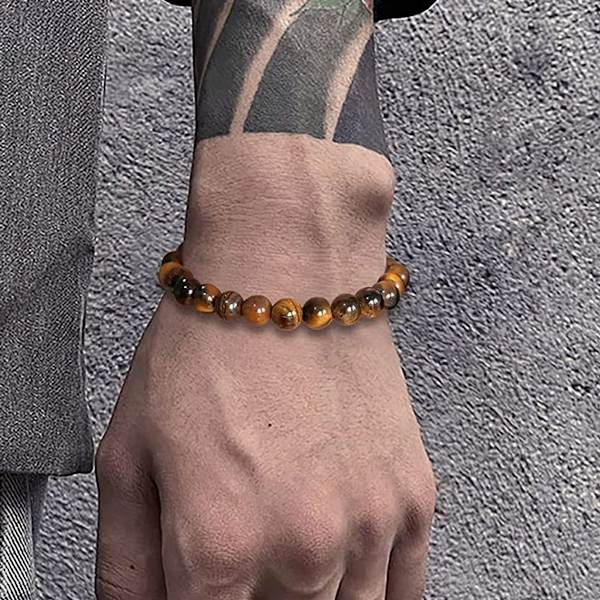 Elastisk gult ædelstensarmbånd med 8 mm perler, egnet til fødselsdagsgaver KLB