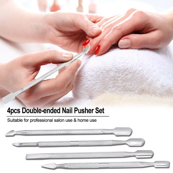 4 st rostfritt stål dubbelsidig nagel pusher set nagellim remover KLB