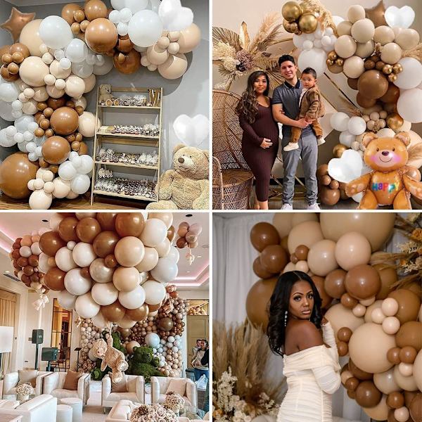 Børnefødselsdagspynt, kaffeballon guirlande bue sæt, retro abrikos hvid kokos latex festballoner til boho safari bjørn The-