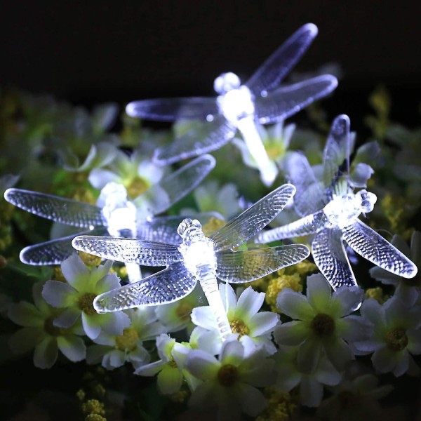 Solar String Lights 30LED Dragonfly formet Vandtæt Fairy Dekor Belysning til indendørs/udendørs, gårdhave feriedekorationer hvid