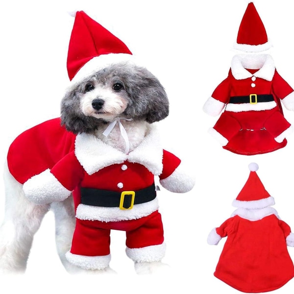 Koiran ja kissan joulupukin puku, jouluiset lemmikkivaatteet, söpö joulu