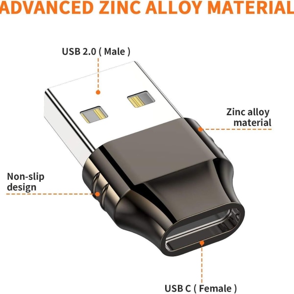 USB-C Hunn til USB Hann Adapter (Pakke med 2) Type C til USB A