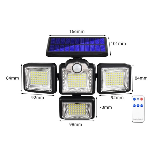 TG-TY085 solcellsdriven roterande lampa med fyra huvuden, intelligent fjärrkontroll, mänsklig kropp
