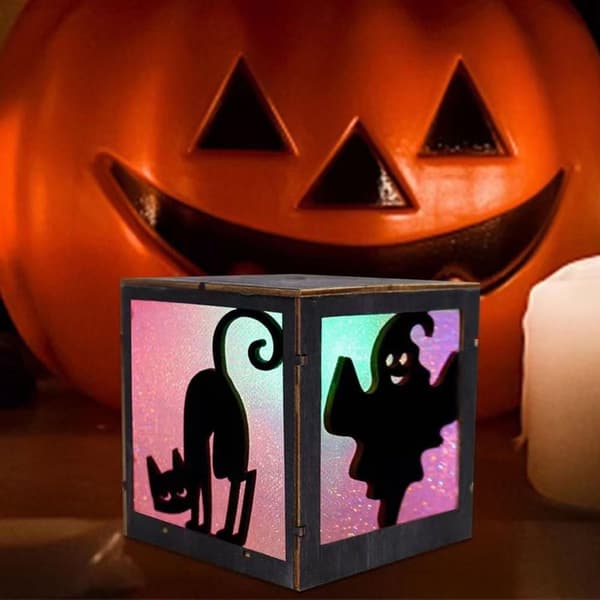 Halloween dekoration lys træ græskar spøgelse heks KLB