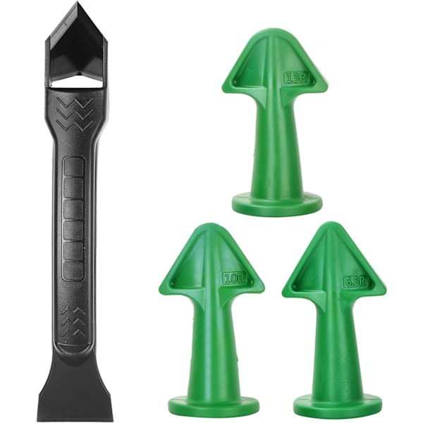4 stk gjenbrukbare silikon fugemasse dyse og skrape sett glattere finish fugemasse for kjøkken bad gulv hjørne(Grønn 3 forskjellige radius)