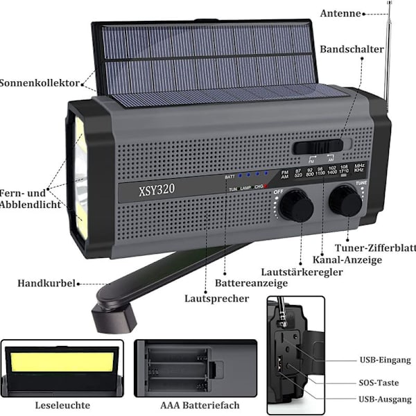 Yikanwen bærbar solradio, AM/FM håndsvingradio med genopladelig 5000 mAh