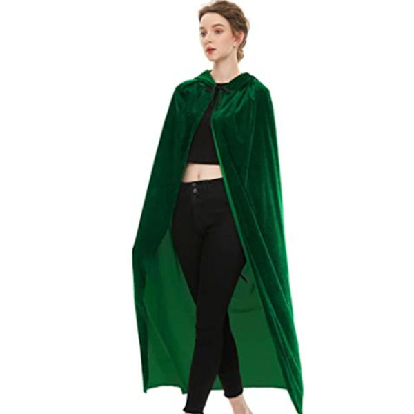 Unisex kostume med hætte og fuld længde kappe. Mørkegrøn