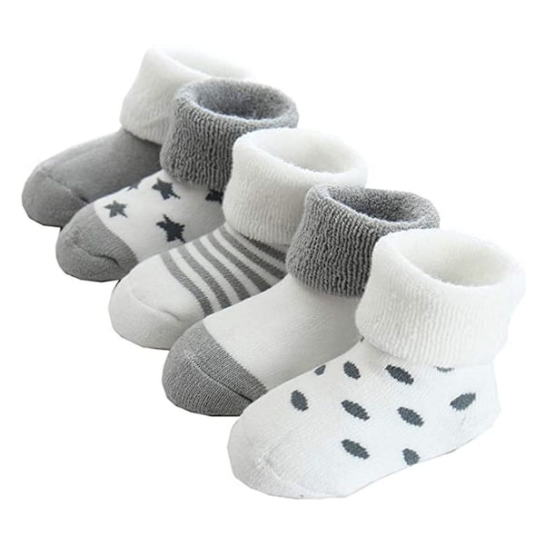5 par nya varma babyfrottésockor babystrumpor tecknade baby grå KLB