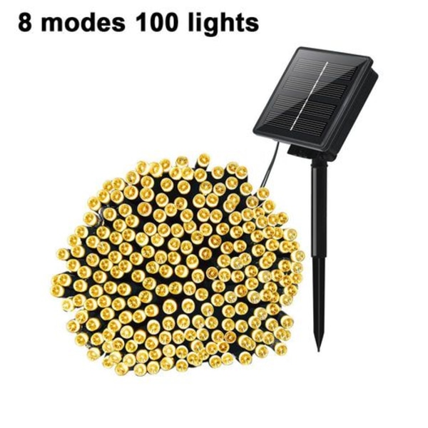 Solcellsdrivna ljusslingor utomhus, 11,5M 100 LED varmvitt, 8 lägen varmvitt