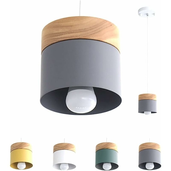 Designpendellampa Vardagsrum Kök Inredning Belysning Pendlar Modern Sovrum Industriell LED-krona Tillverkad av Järn och Trä (Grå) KLB