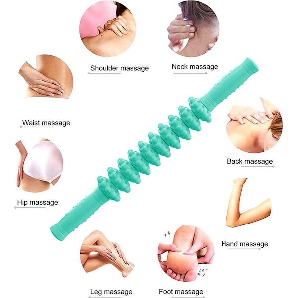Faskie-rulle, bærbar massagerulle med håndtag, grøn
