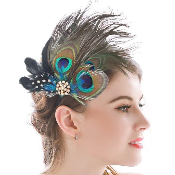 2 stk. Mote Peacock Feather Hårklips Hårnåler Aftenkjole Hodeplagg KLB