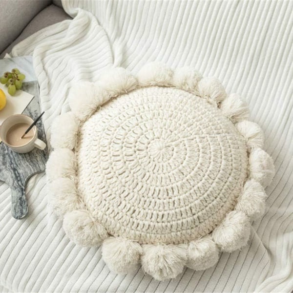 Runda boho-kuddar med pompom, macrame-kuddar golvkuddar