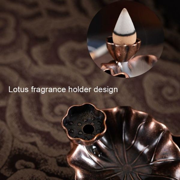 Legering Lotus Blad Tilbageflow Røgelse Brænder Antik Indendørs Røgelse Brænder (Bronze)