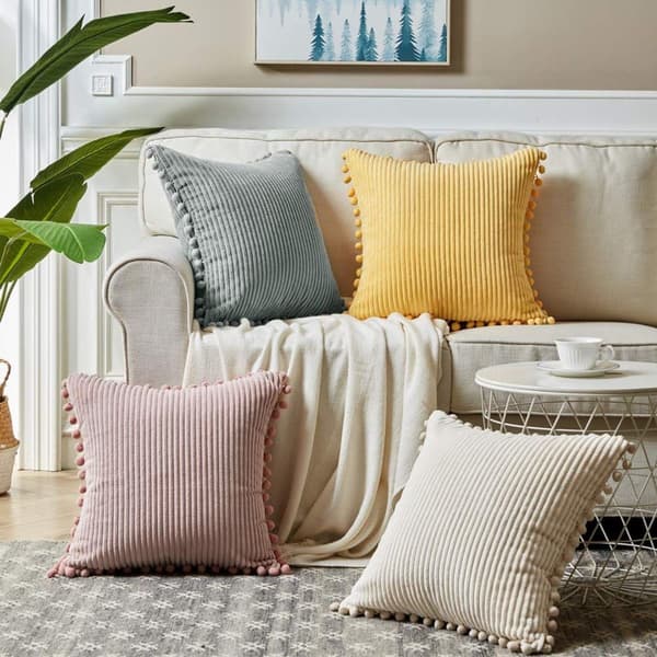 2-pack kuddfodral för soffa, 45 x 45 cm, elegant kuddfodral med pom poms