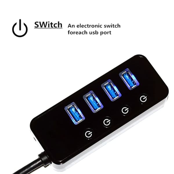 4-port USB 3.0 hub med 4 USB 3.0 data porte og 1 USB Smart