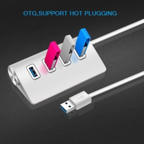 Metallnav med 4 portar, USB 2.0 för PC, flera uttag, adapterförlängning