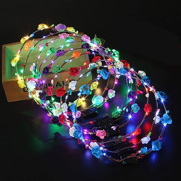 LED Blomsterkrone 10stk Lysende LED Blomster Hovedbånd Lysende 10 LED KLB