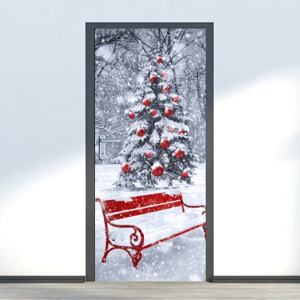 77x200 cm Ovitarra Itsekiinnittyvä ovijuliste 3D Joulupukki antava lapsille joululahjoja Vinyyli ovijuliste Seinätarra Taustakuva Taidekori
