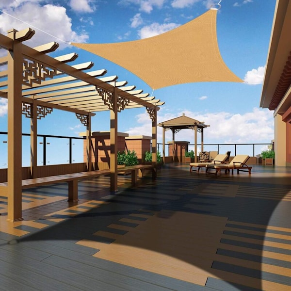 Rektangulær skygge sejl 4x5m Sand, Vandtæt Markise UV Beskyttelse til Have Terrasse Udendørs Patio Swimmingpool med Gratis Reb KLB