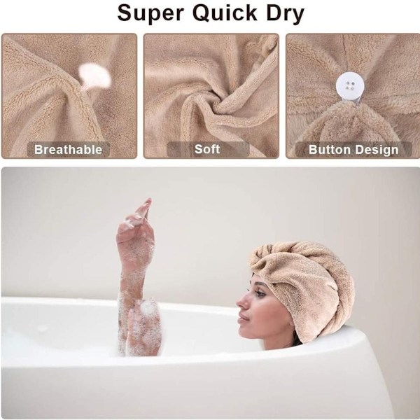Hårhandduk turban, hårtorkande handduk med knapp, mikrofiberhår turban, snabb