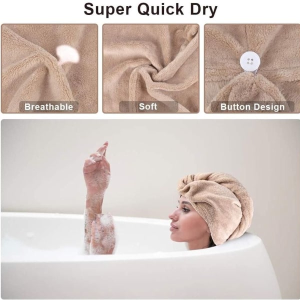 Turbanhåndkle, hårtørkehåndkle med knapp, hårturban i mikrofiber, rask