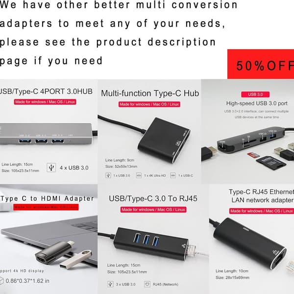 Type-C-sovitin USB:hen, USB C - USB 3.0 -sovitin, alumiini, musta