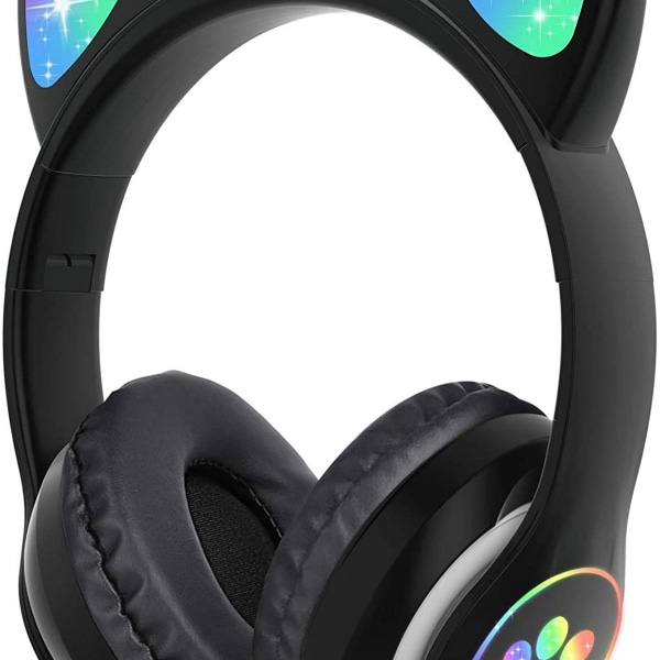 Vackert stereospelheadset med mikrofon, kattöron, cool svart