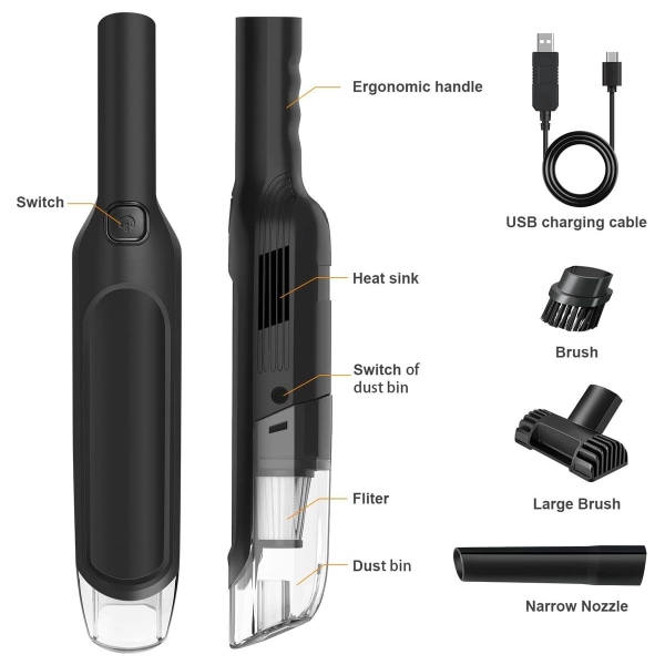 6000PA Mini håndholdt støvsugerbatteri - bærbar bilstøvsuger trådløs
