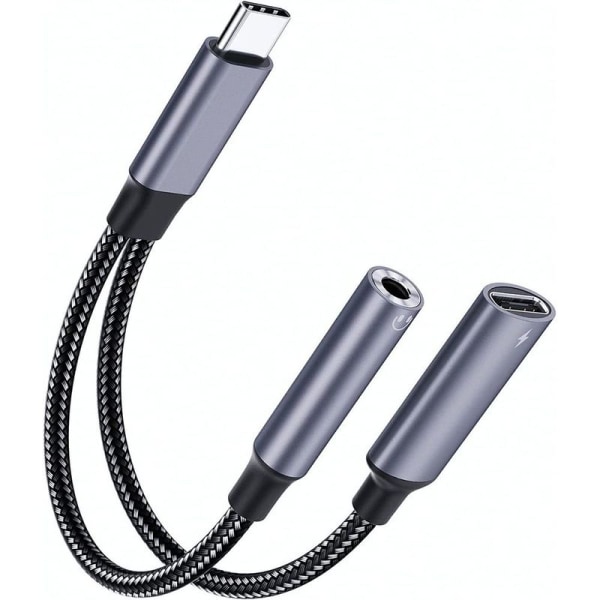USB C till 3,5 mm jack hörlursadapter och laddare - 2 hörlurar